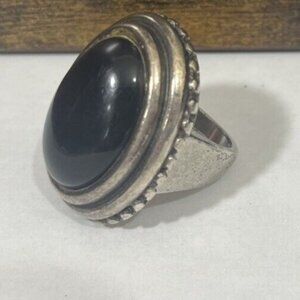 Oval Black Onyx Stone Silver-tone Statement Ring
